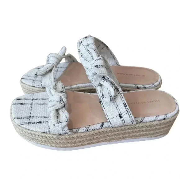 Stuart Weitzman Bandeau Espadrilles Flat Sandals Tweed Bows Womens Size 7.5 - Picture 1 of 12